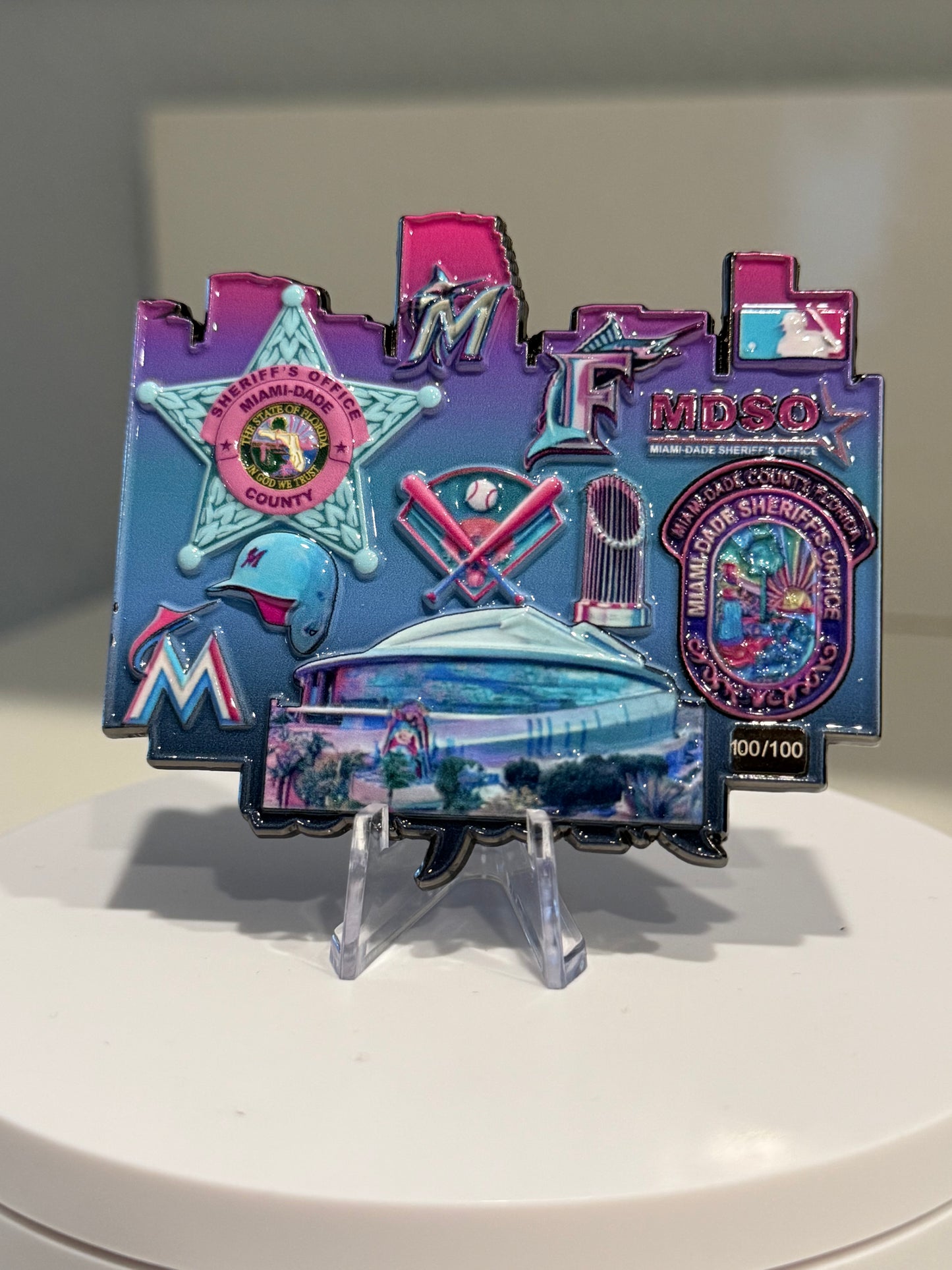 Limited 2 per person Miami Dade Sheriff’s Office Marlins Coin (Retrowave Edition,100 made and numbered)