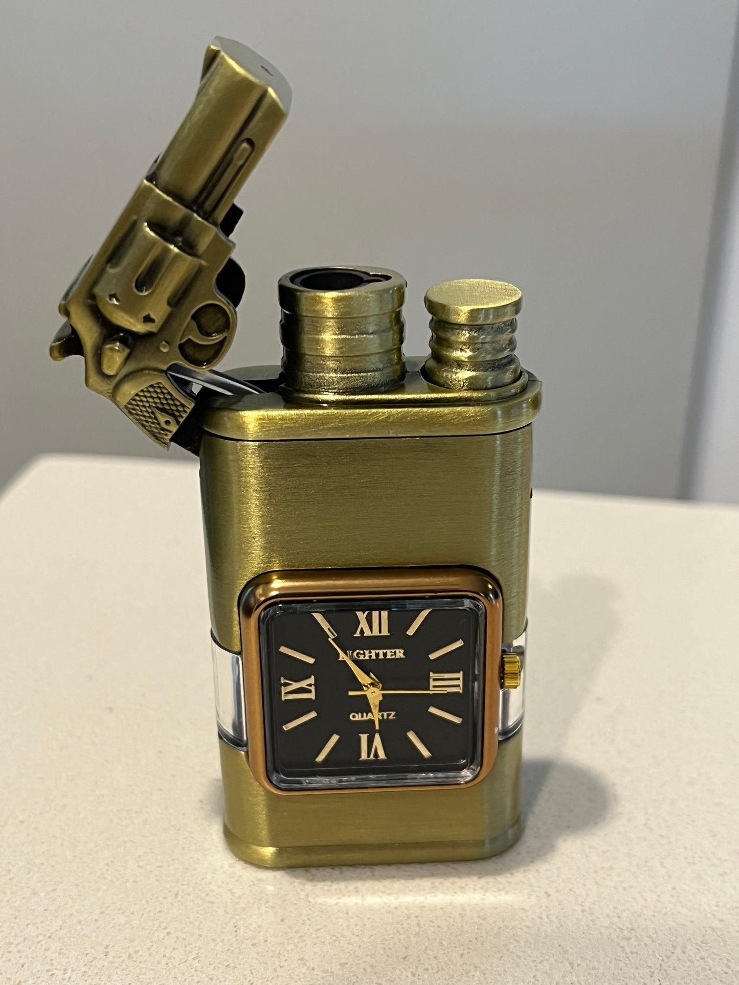 Windproof Lighter Vintage Watch Bezel Jet flame Torch
Gun/ Gold